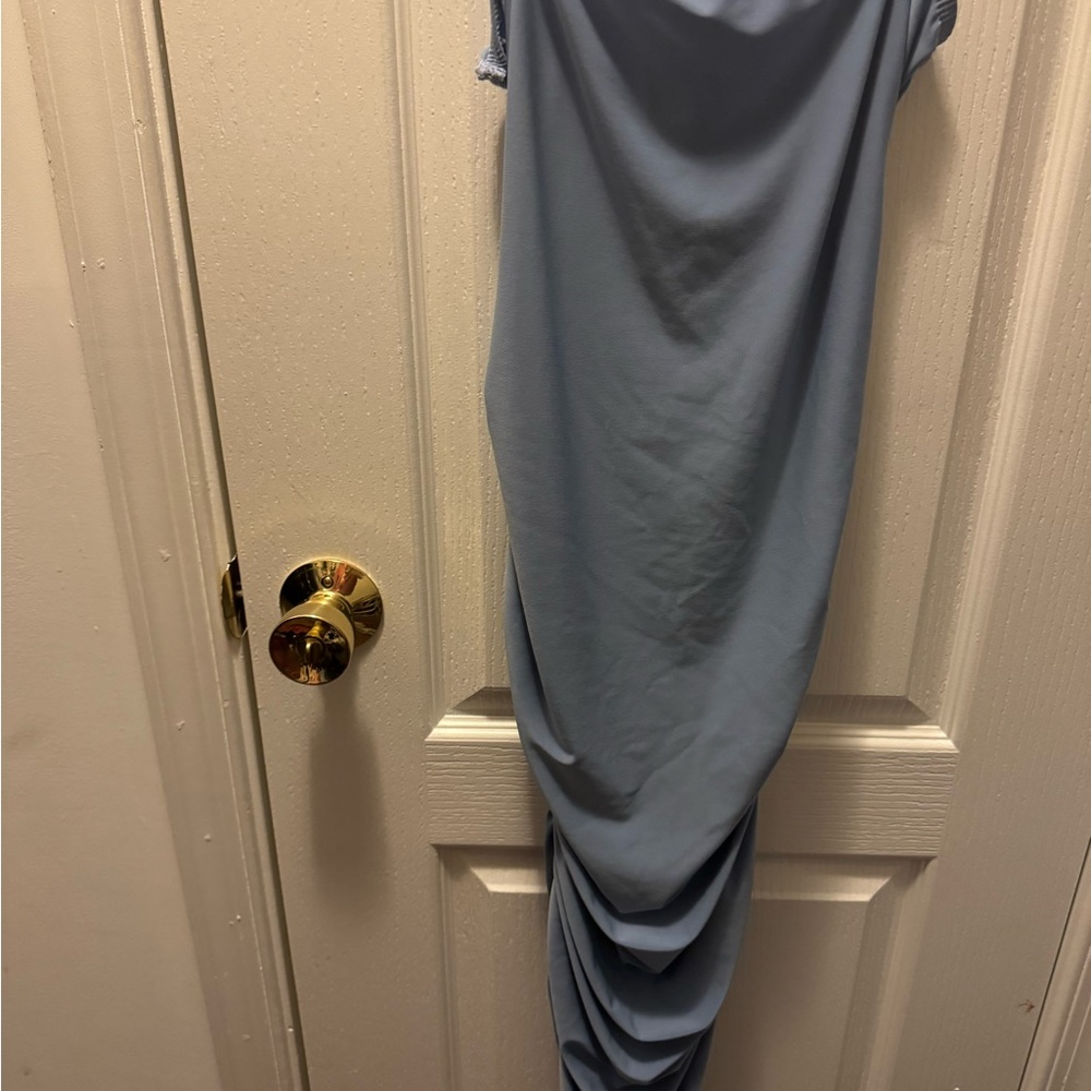 Blue Ruched Bodycon Dress - Picture 2 of 6